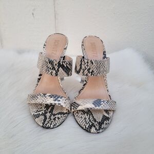 Schutz Veridiana snake print lucite heels shoes tan/black wmns sz 6B